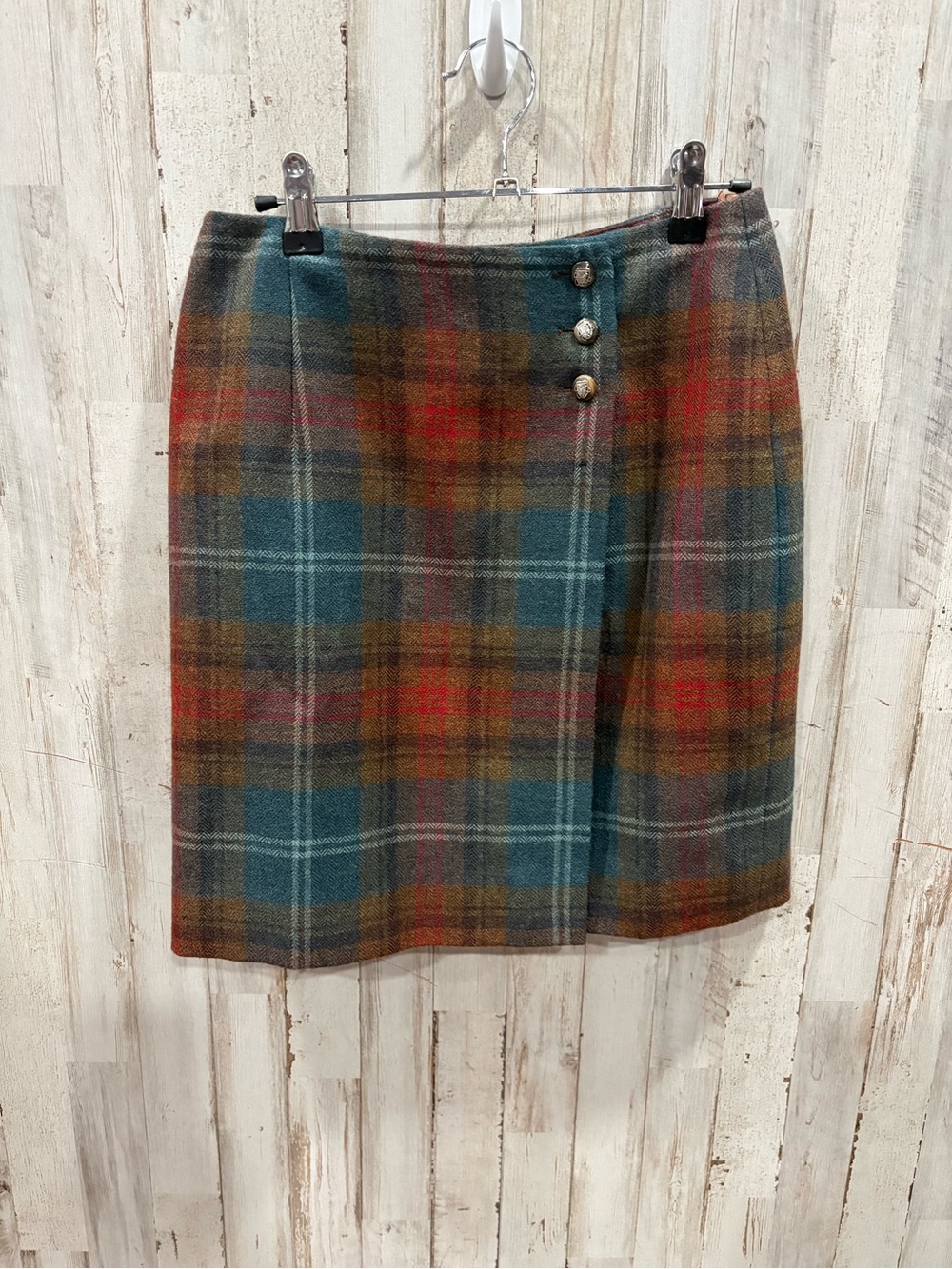 Lauren Ralph Lauren Plaid Wool True Wrap Skirt Tartan Button Front Size 6 Fall